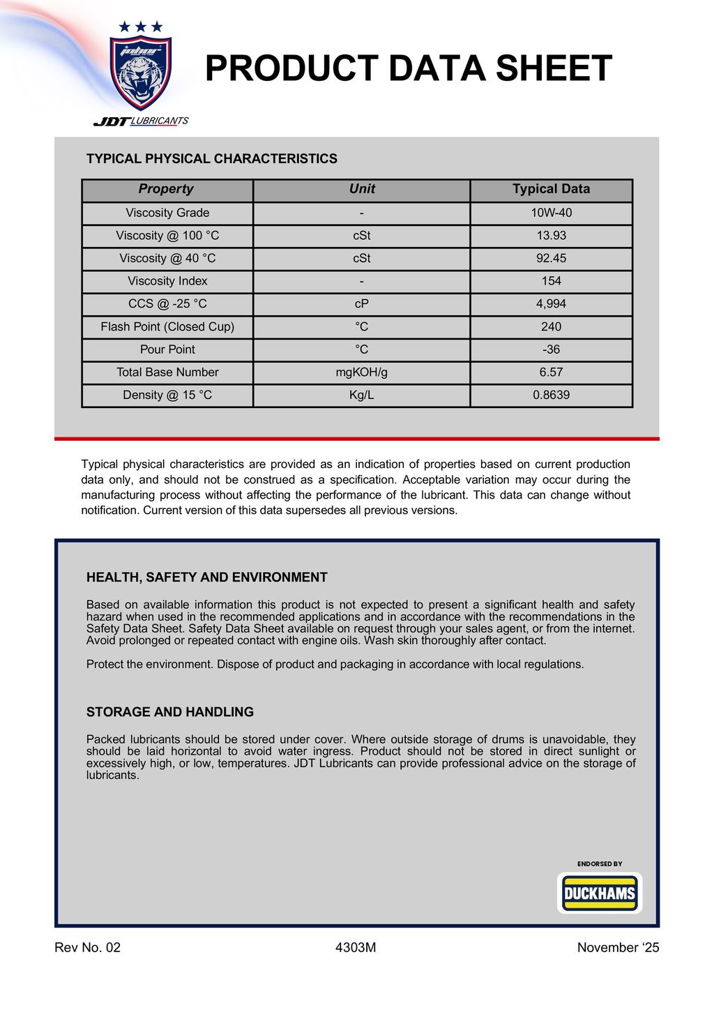 JDT 10W-40 API SN PLUS A3B4-2