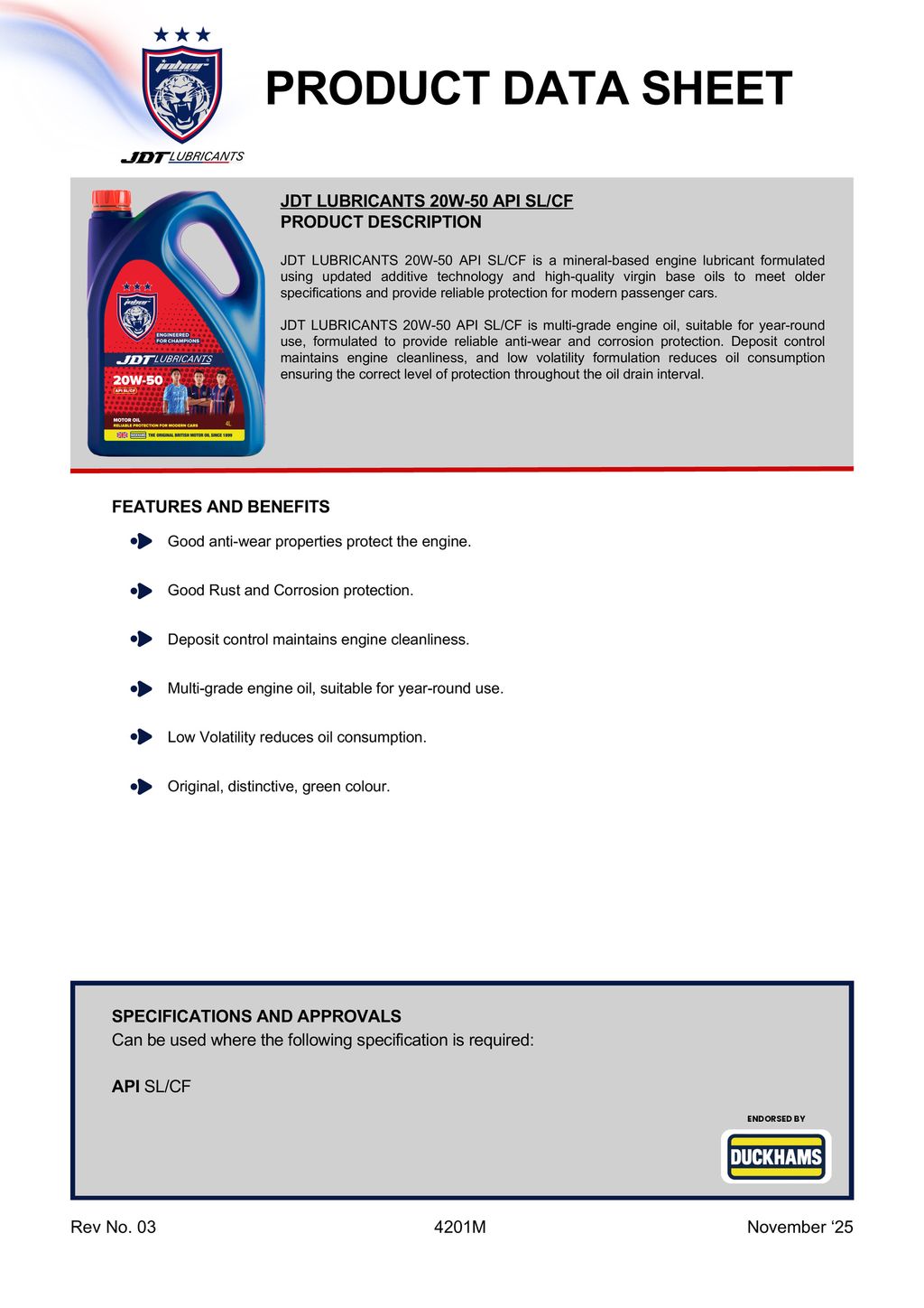 JDT 20W-50 API SLCF-1