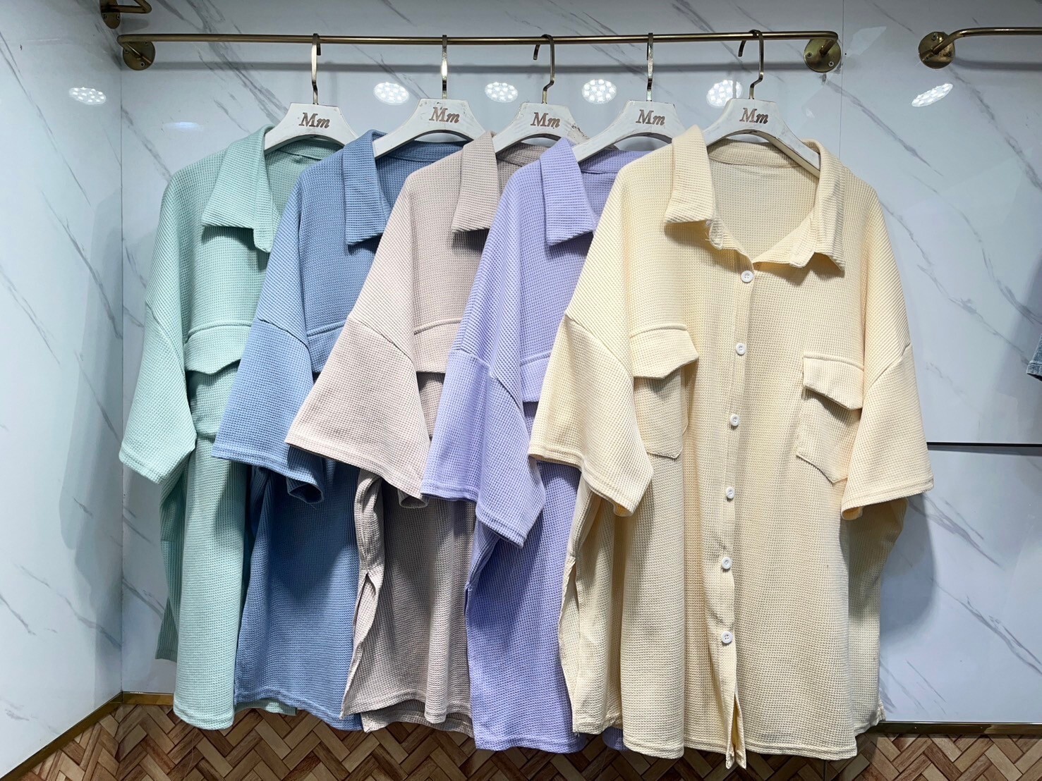 MUMUZI 華夫格短袖休閒套裝 中大尺碼 MC01419