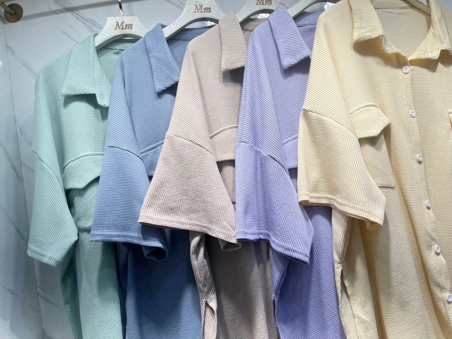 MUMUZI 華夫格短袖休閒套裝 中大尺碼 MC01419-2