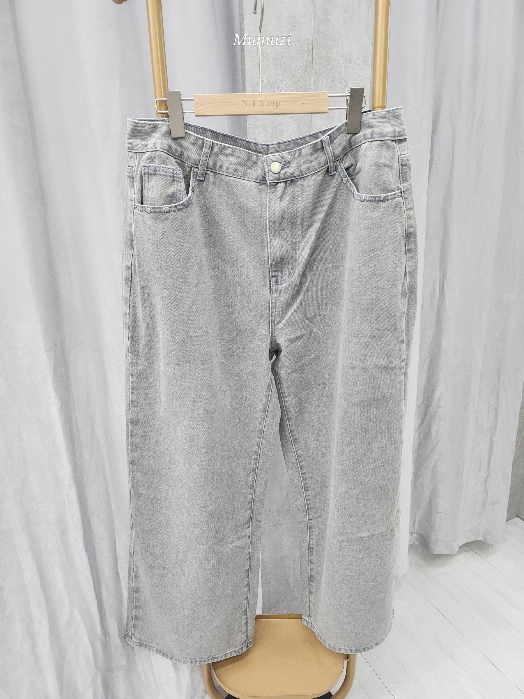 MUMUZI 卯釘闊腿褲 中大尺碼 MC8345