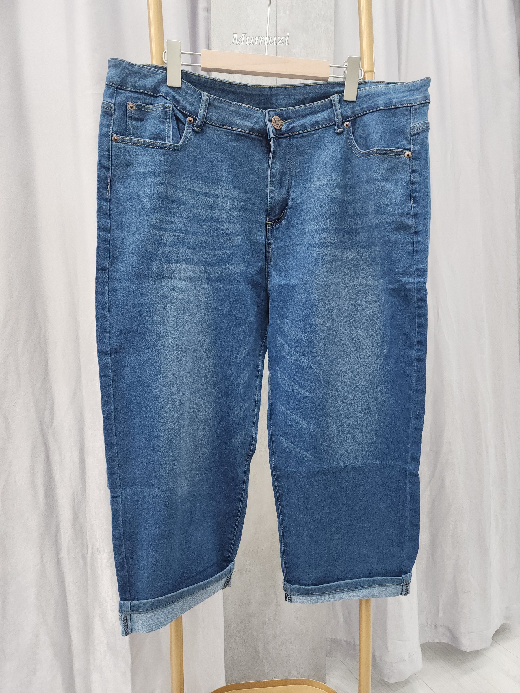 MUMUZI 翻褲腳造型牛仔八分長褲 C571512