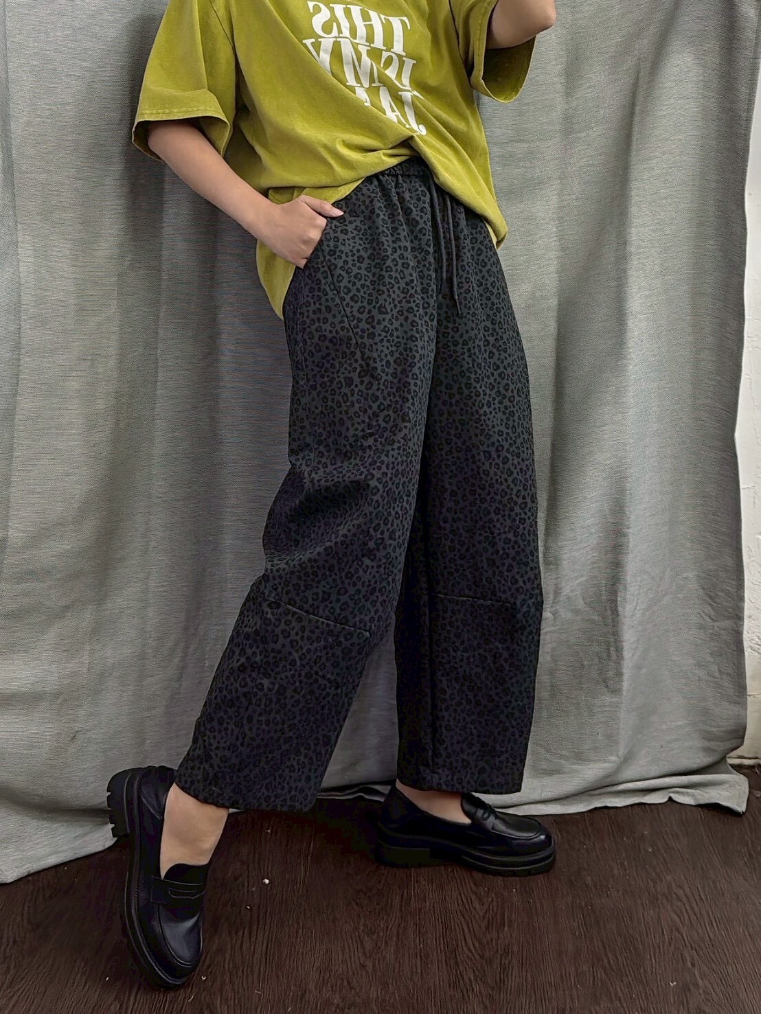 MUMUZI 豹紋抽繩寬褲 中大尺碼 LM2016-2