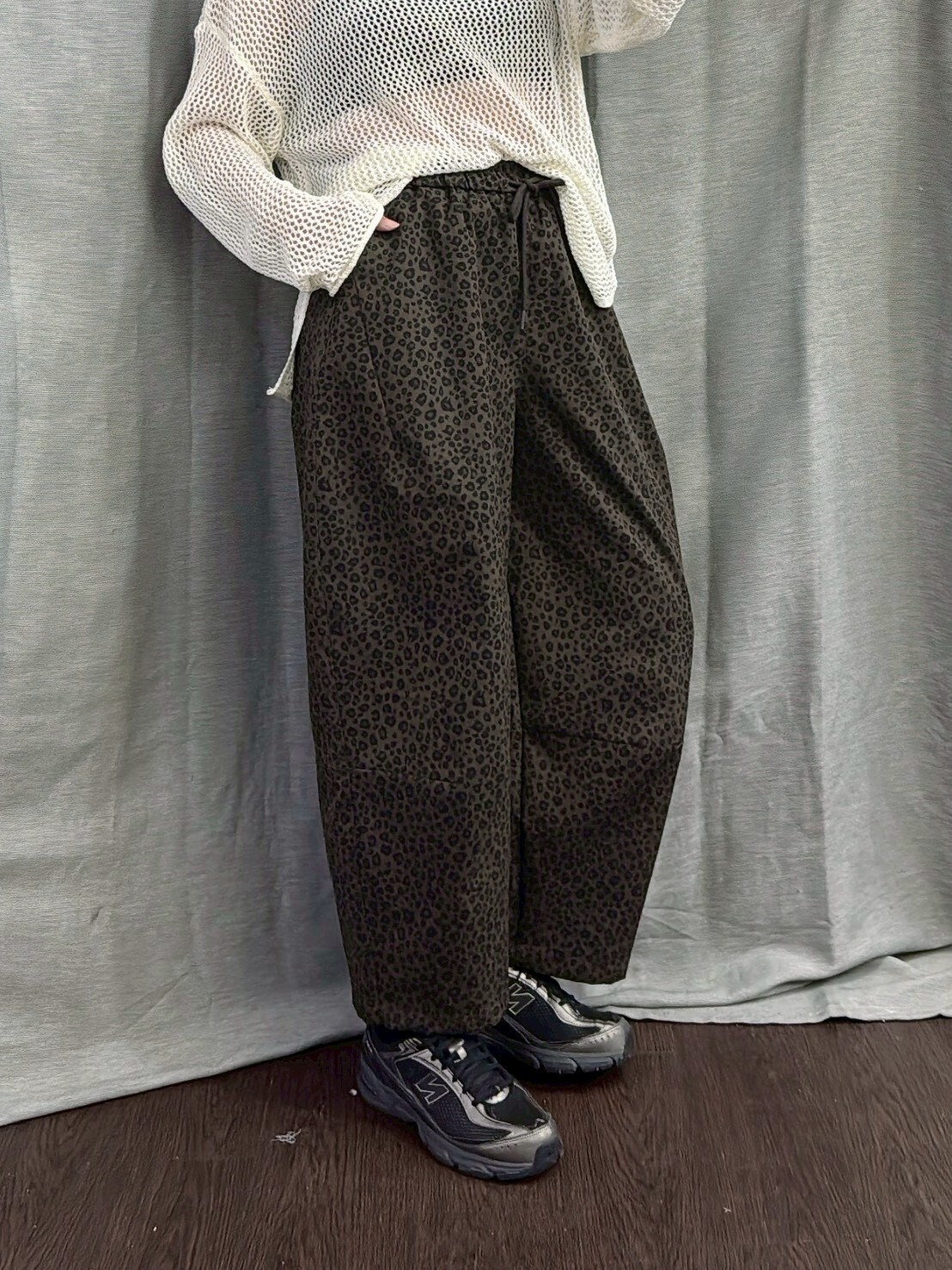 MUMUZI 豹紋抽繩寬褲 中大尺碼 LM2016-3