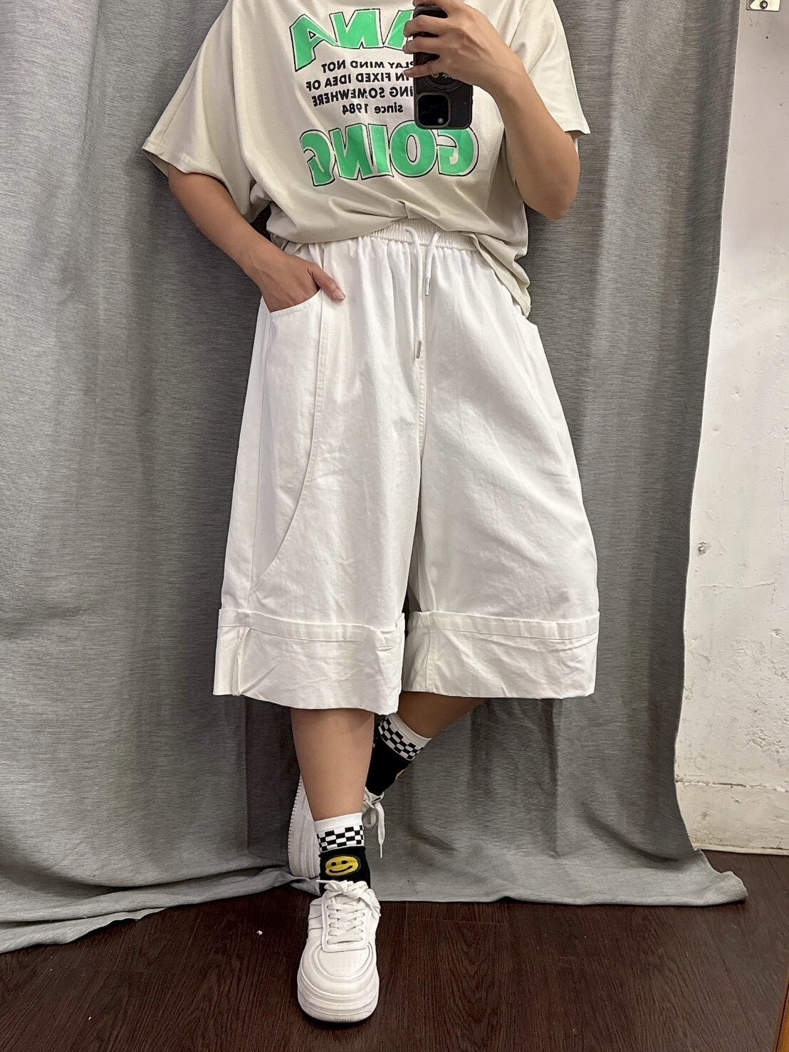 MUMUZI 側圓弧下反摺7分褲 中大尺碼 LM2021-3