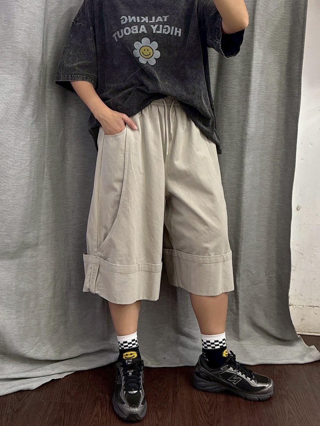 MUMUZI 側圓弧下反摺7分褲 中大尺碼 LM2021-4