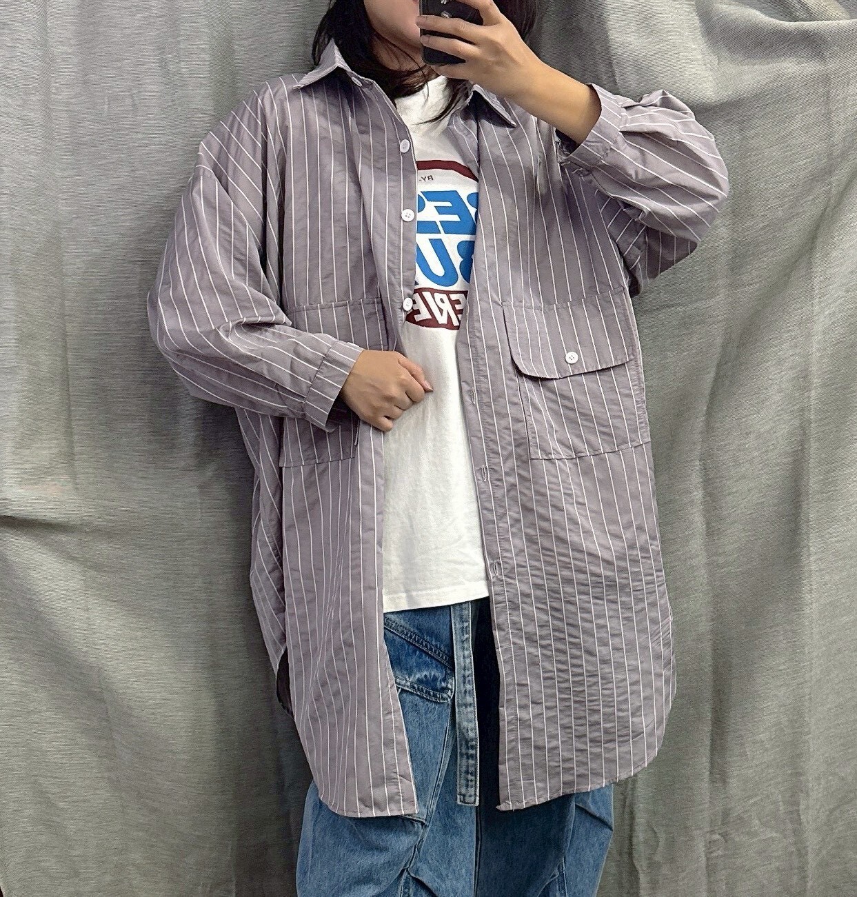 MUMUZI 雙口袋開釦襯衫 中大尺碼 LM8009－６