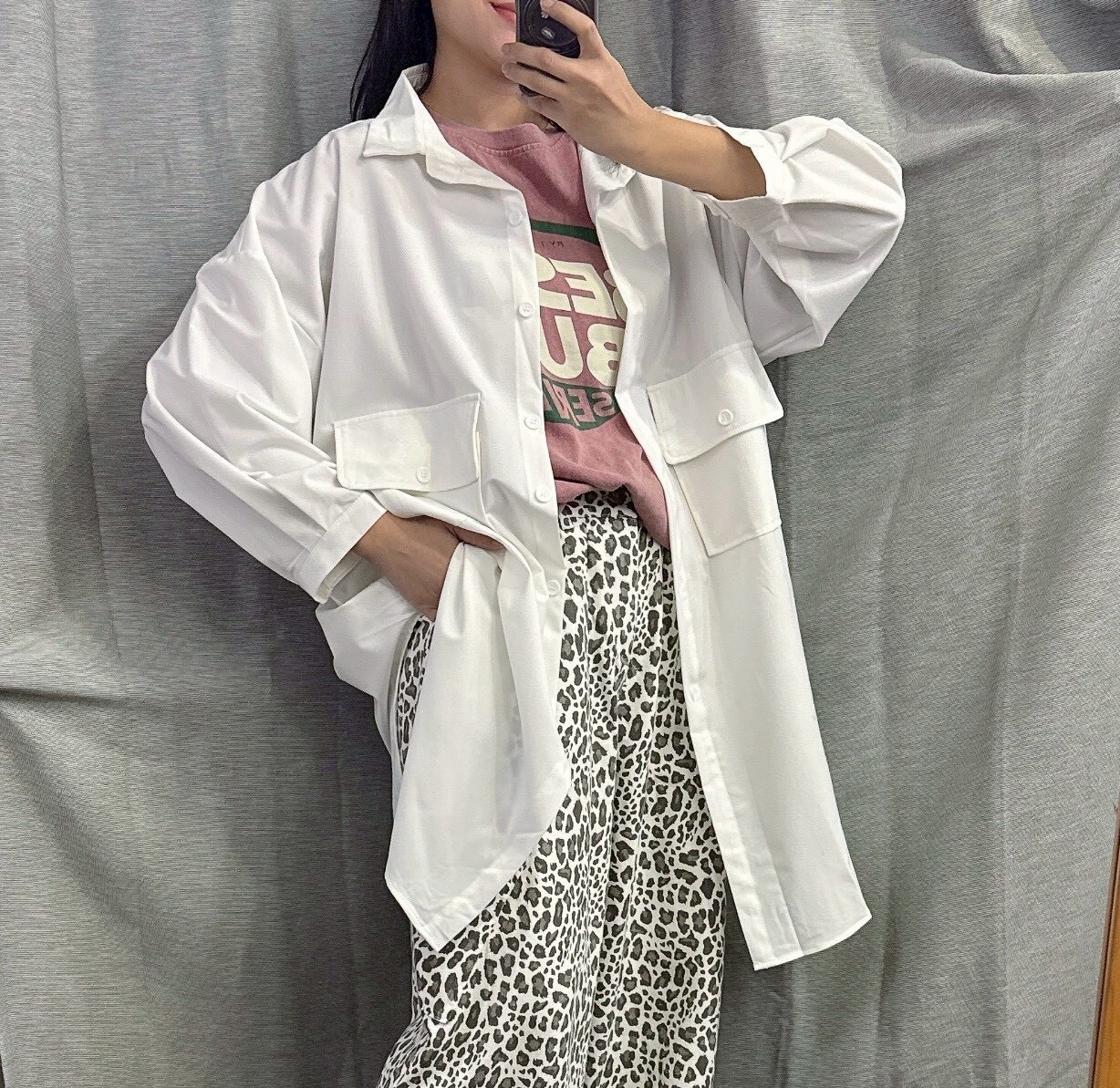 MUMUZI 雙口袋開釦襯衫 中大尺碼 LM8009－４