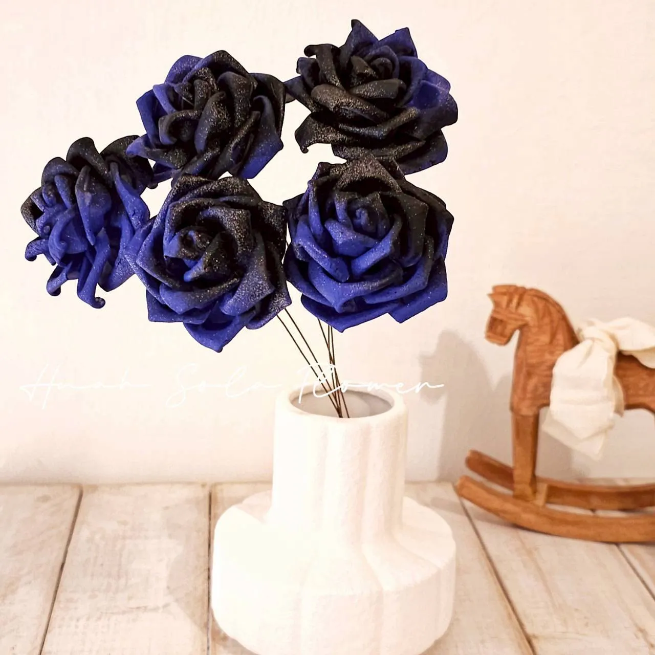 珠光 藍色 玫瑰 噴染 索拉花 乾燥花 批發 婚禮 花束 DIY 材料