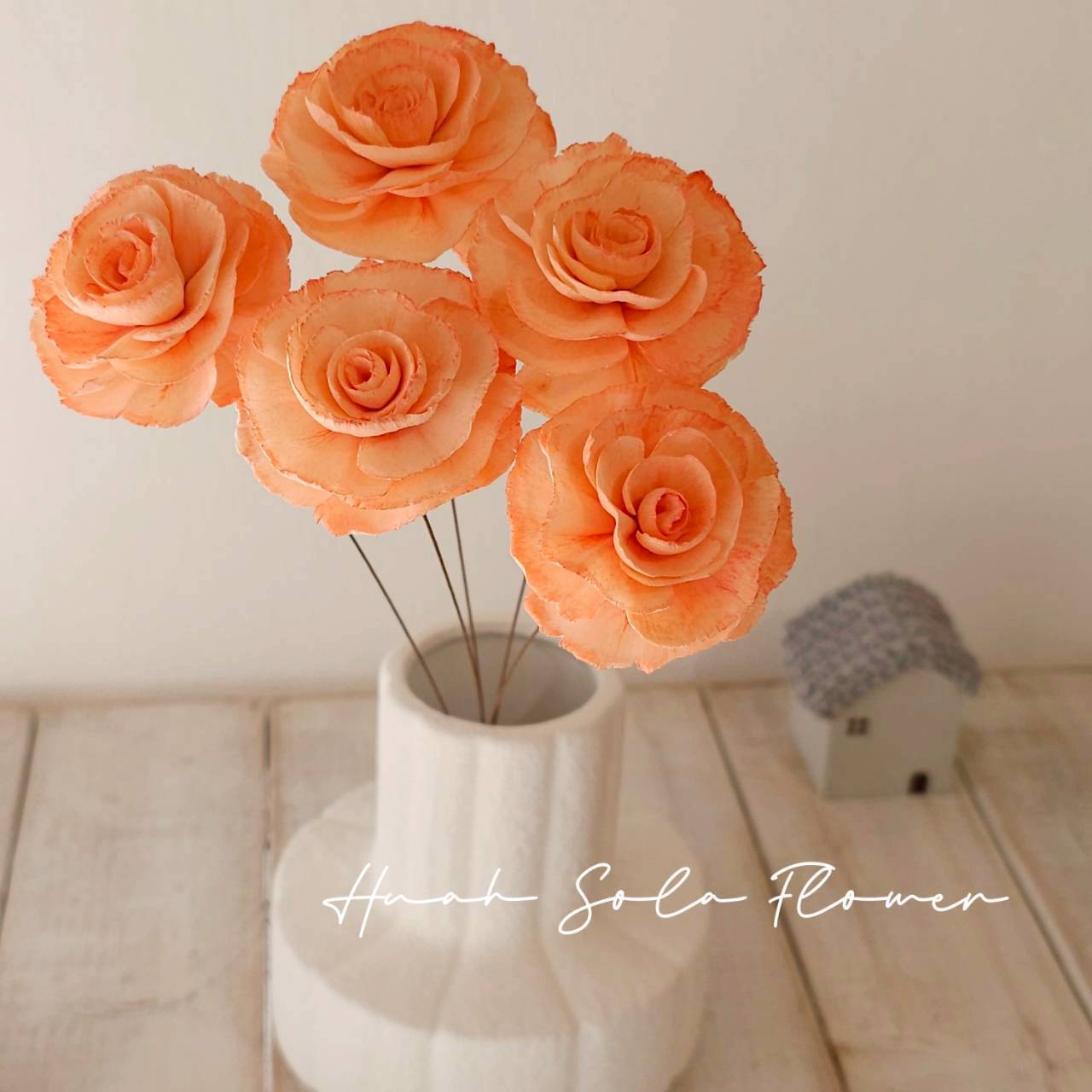 橘色 玻斯玫瑰 水染 索拉花 乾燥花 批發 婚禮 花束 DIY 材料