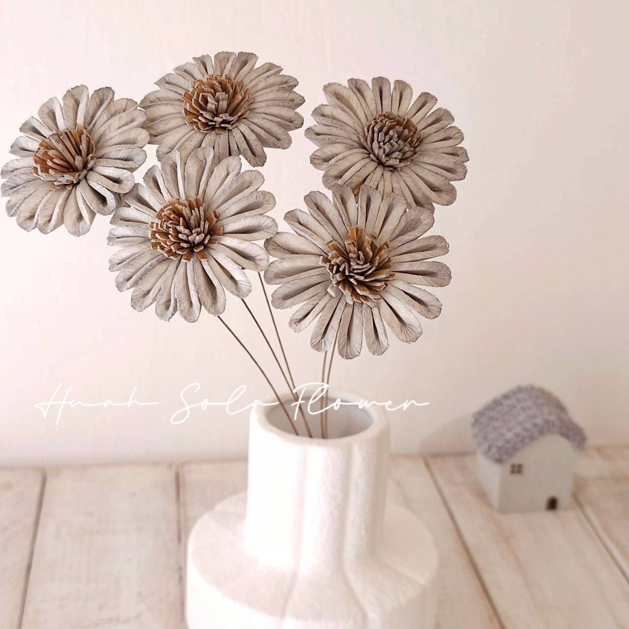 灰色 太陽花 水染 索拉花 乾燥花 批發 婚禮 花束 DIY 材料