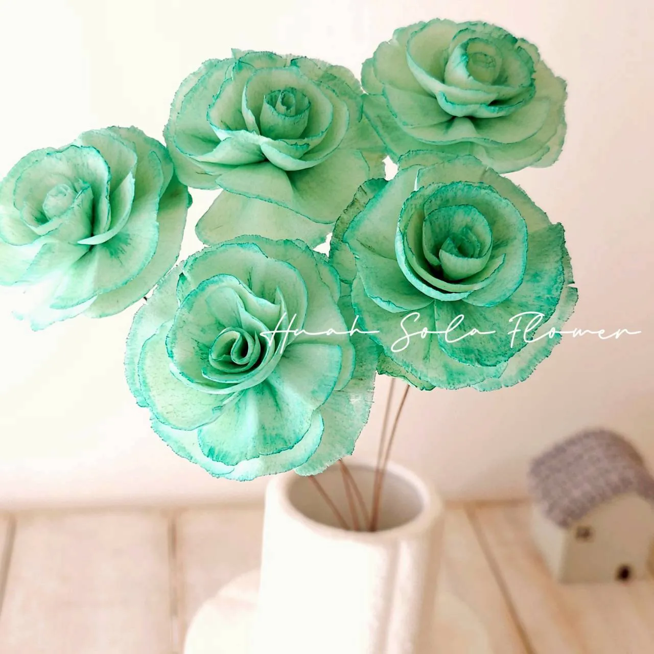 綠色 玻斯玫瑰 水染 索拉花 乾燥花 批發 婚禮 花束 DIY 材料