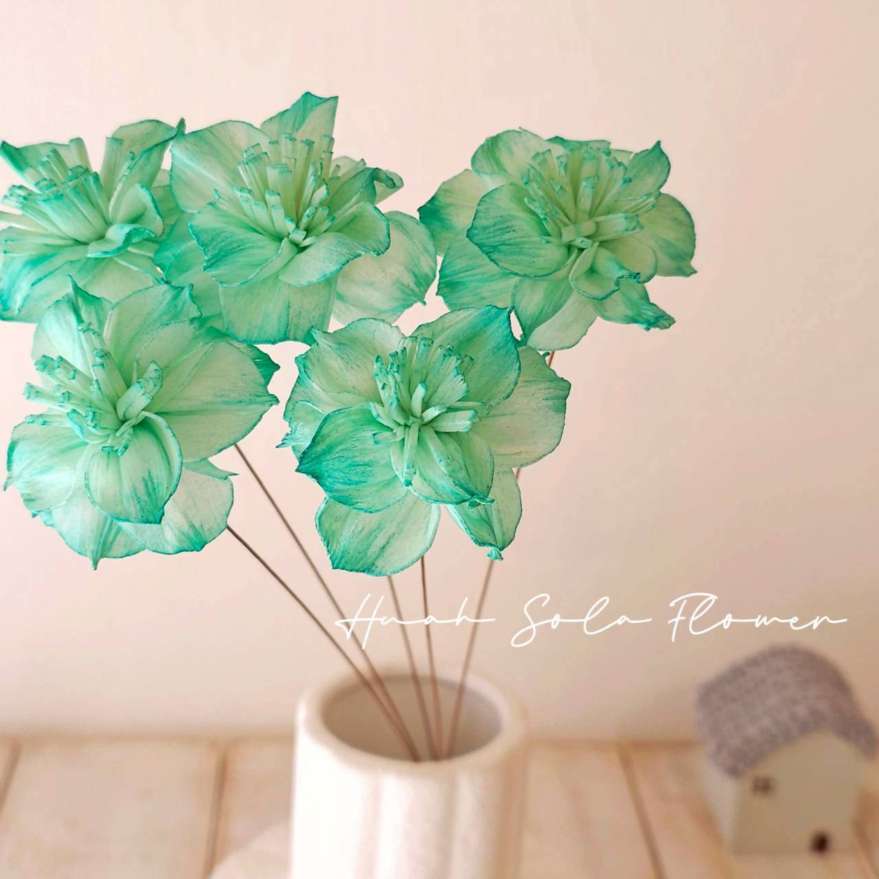 綠色 水染 水仙花 索拉花 乾燥花 批發 婚禮 花束 DIY 材料