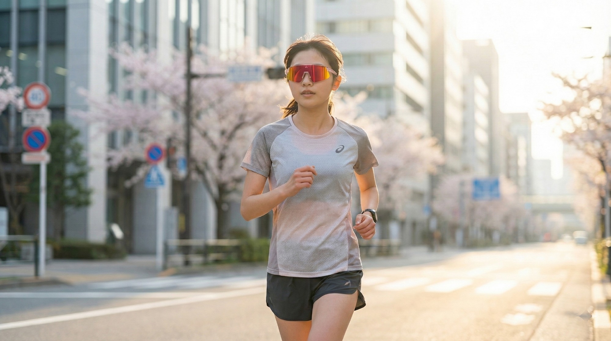 日本跑者動態瞬間，背景為日式公園，光線通透，展現律動感