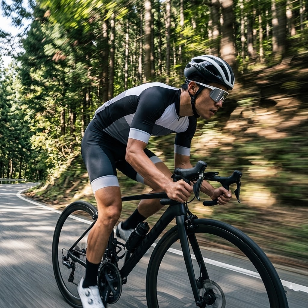 日本男性騎士佩戴 KAKU SP5 在林道騎行