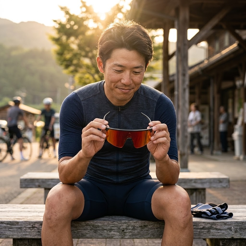 單車騎士整理裝備的近距離特寫