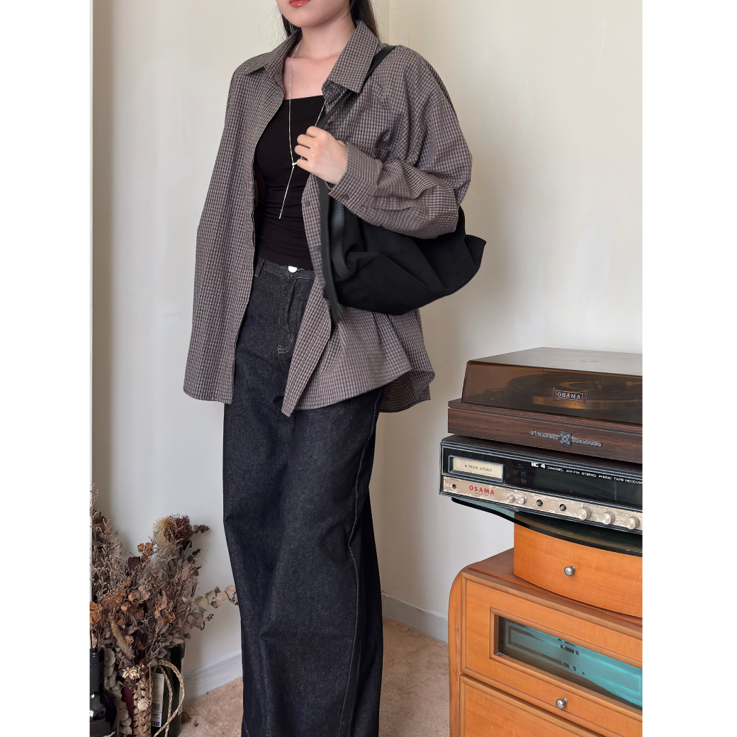 寬鬆口袋格紋衫_8