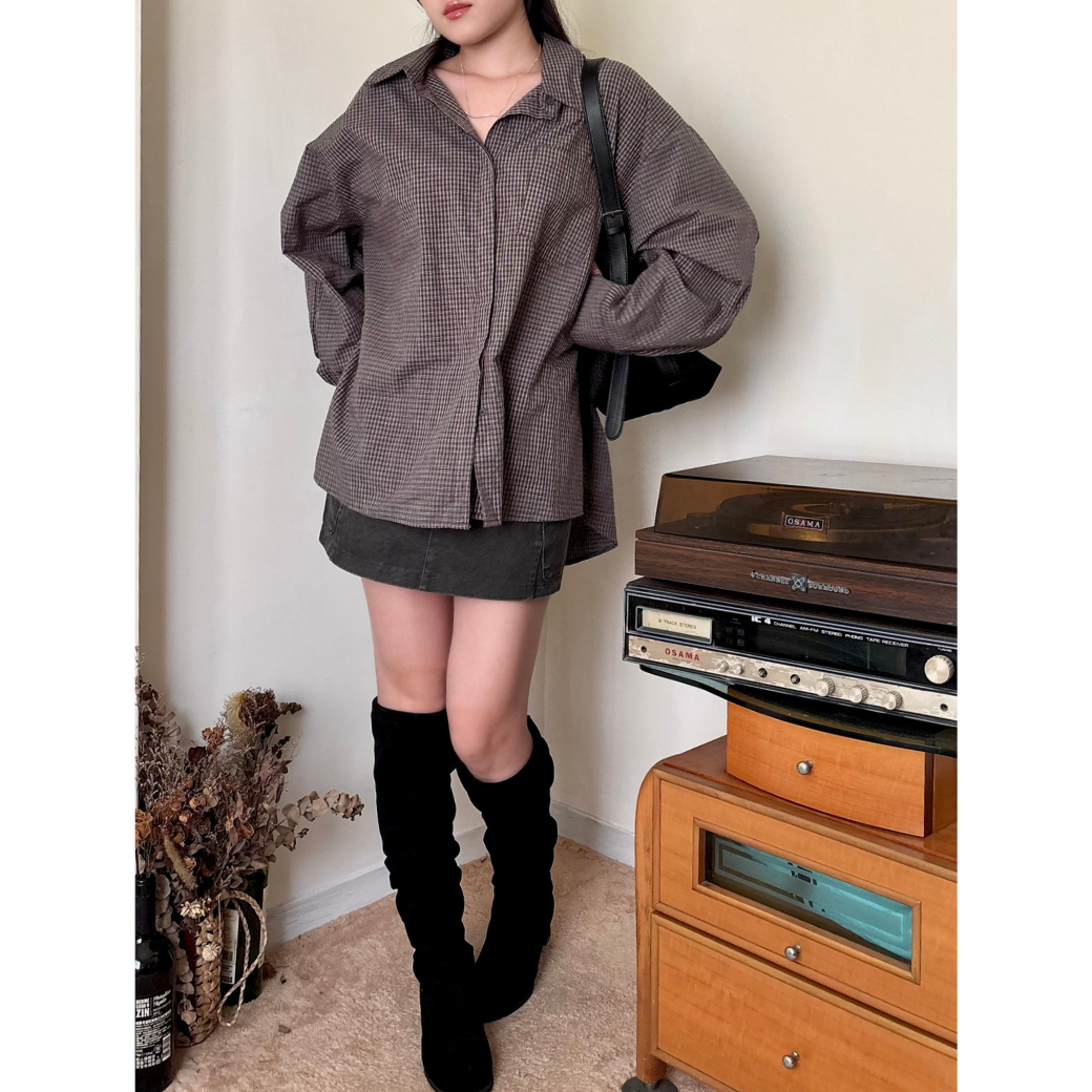 寬鬆口袋格紋衫_6