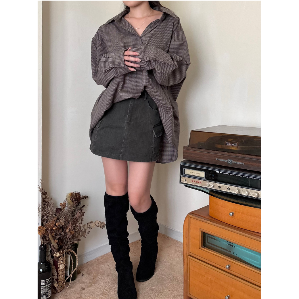 寬鬆口袋格紋衫_10