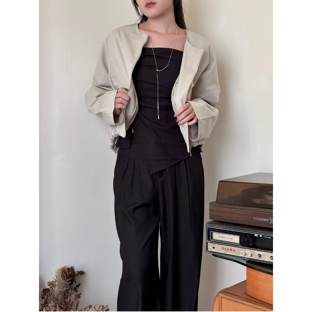 圓領飄帶外套_杏_4