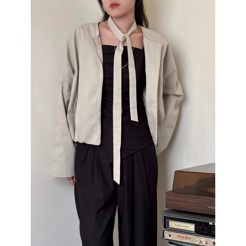 圓領飄帶外套_杏_3