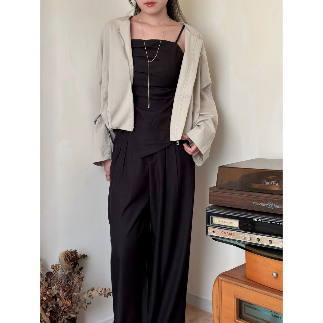 圓領飄帶外套_杏_2