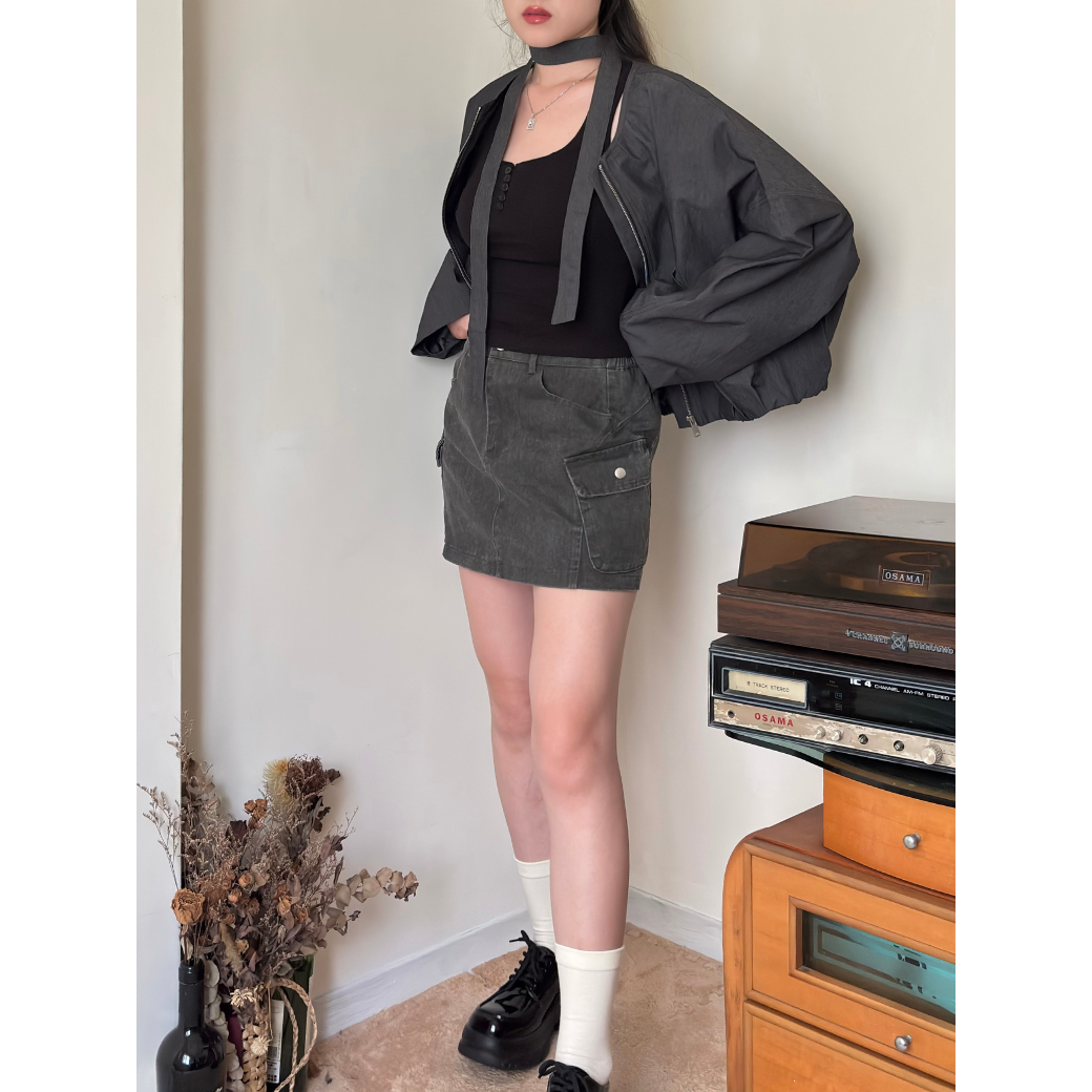 水洗工裝牛仔短裙_8