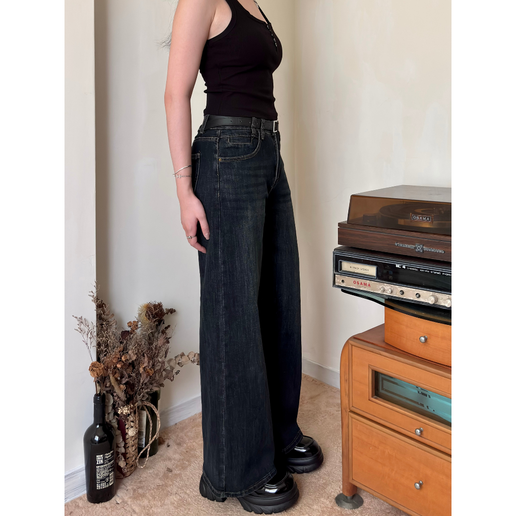 腿超直皮帶直筒褲_9