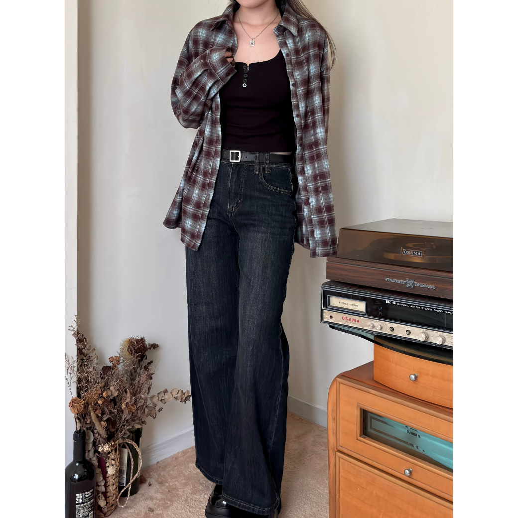 腿超直皮帶直筒褲_5