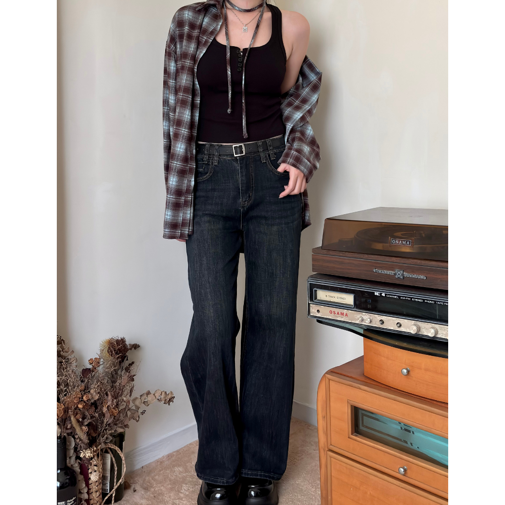 腿超直皮帶直筒褲_7