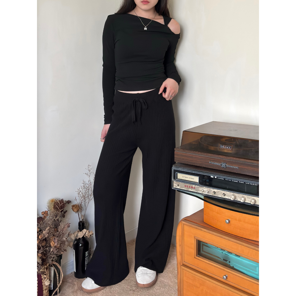 日常慵懶直筒坑條褲7