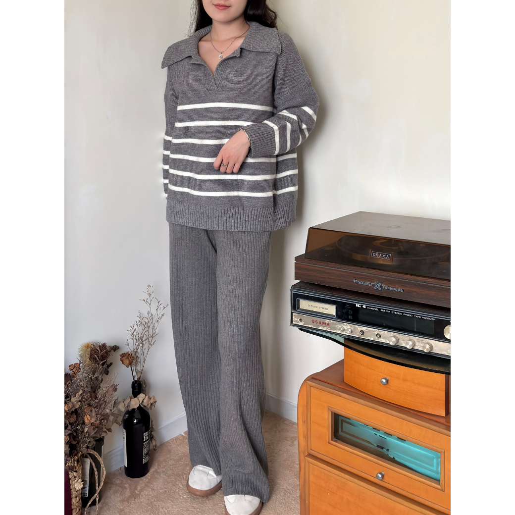 日常慵懶直筒坑條褲6