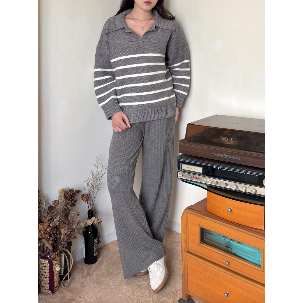 日常慵懶直筒坑條褲5