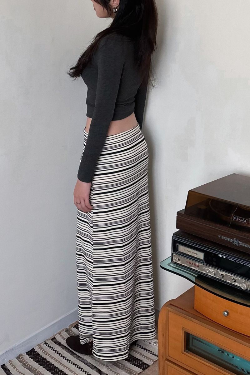 知性美橫條長裙_黑_6_800x1200