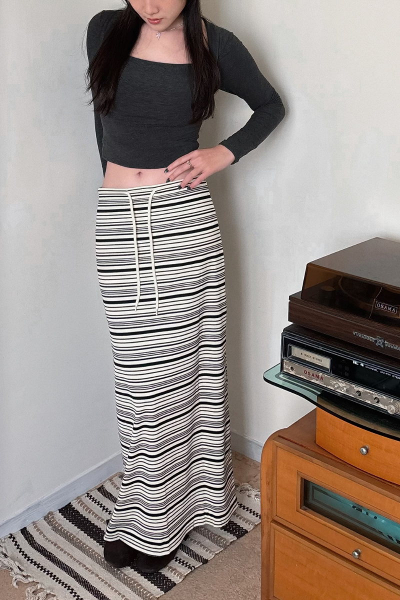 知性美橫條長裙_黑_3_800x1200