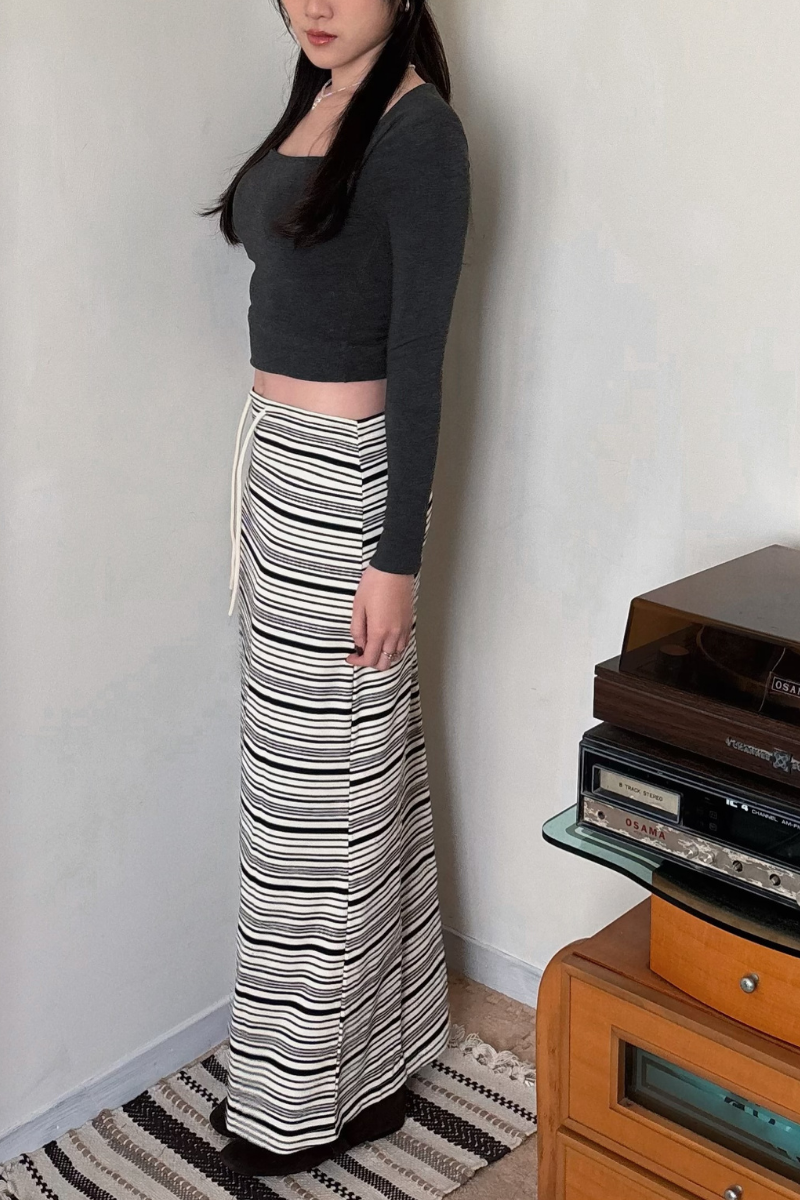 知性美橫條長裙_黑_4_800x1200