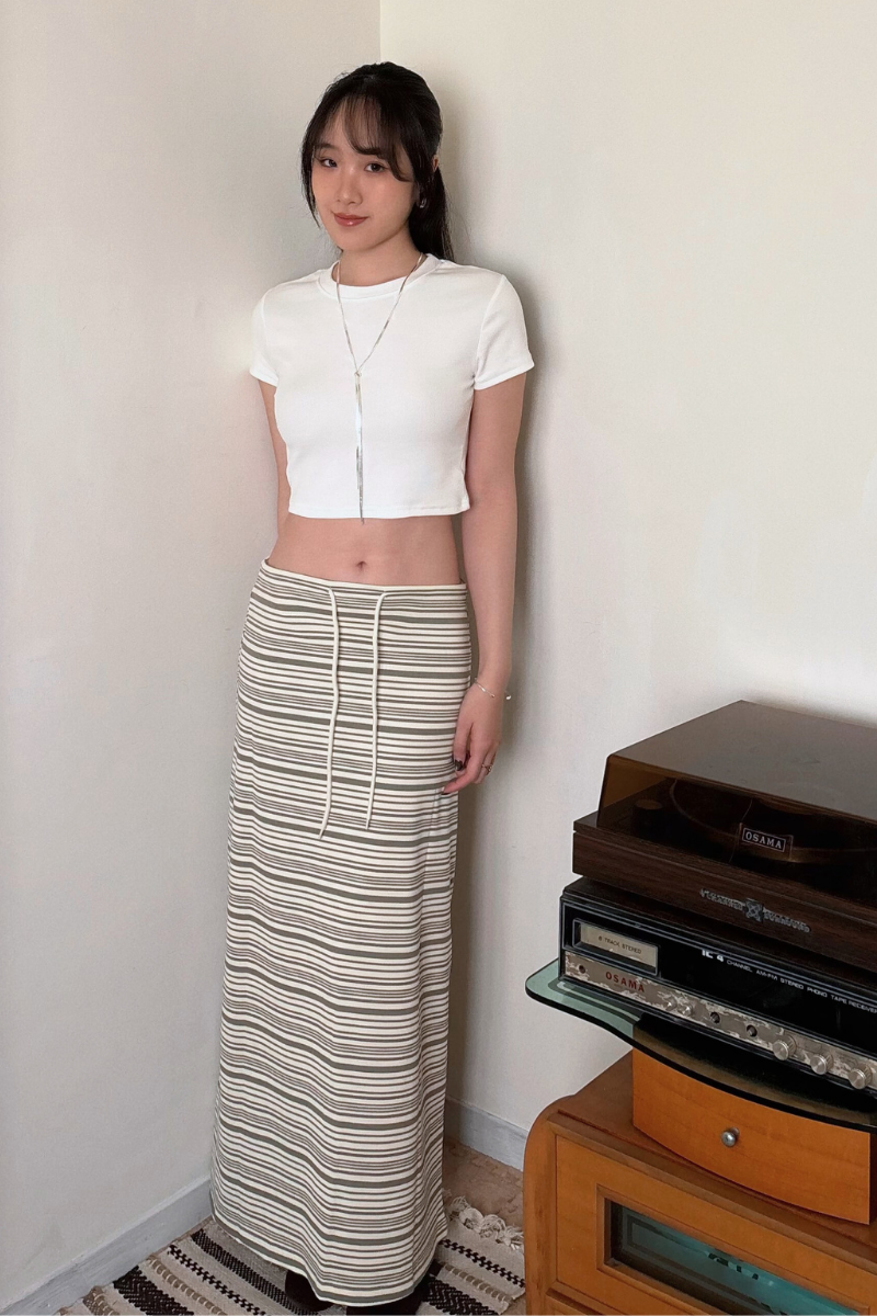 知性美橫條長裙_綠_4_800x1200