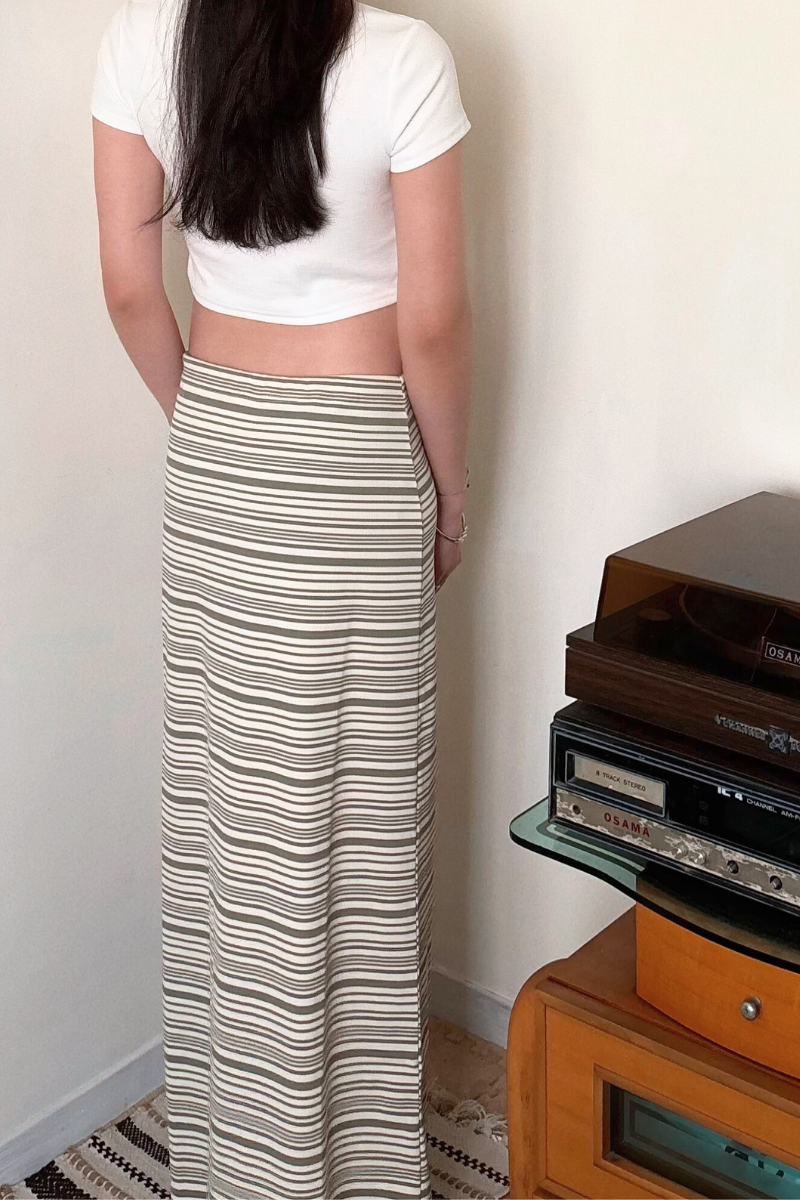 知性美橫條長裙_綠_5_800x1200