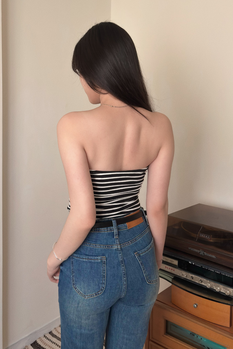 條紋抹胸抽繩Bra Top_黑_4_800x1200