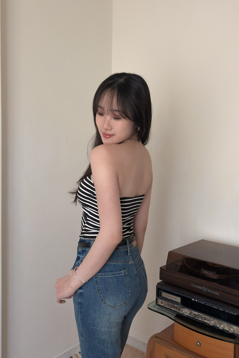 條紋抹胸抽繩Bra Top_黑_3_800x1200