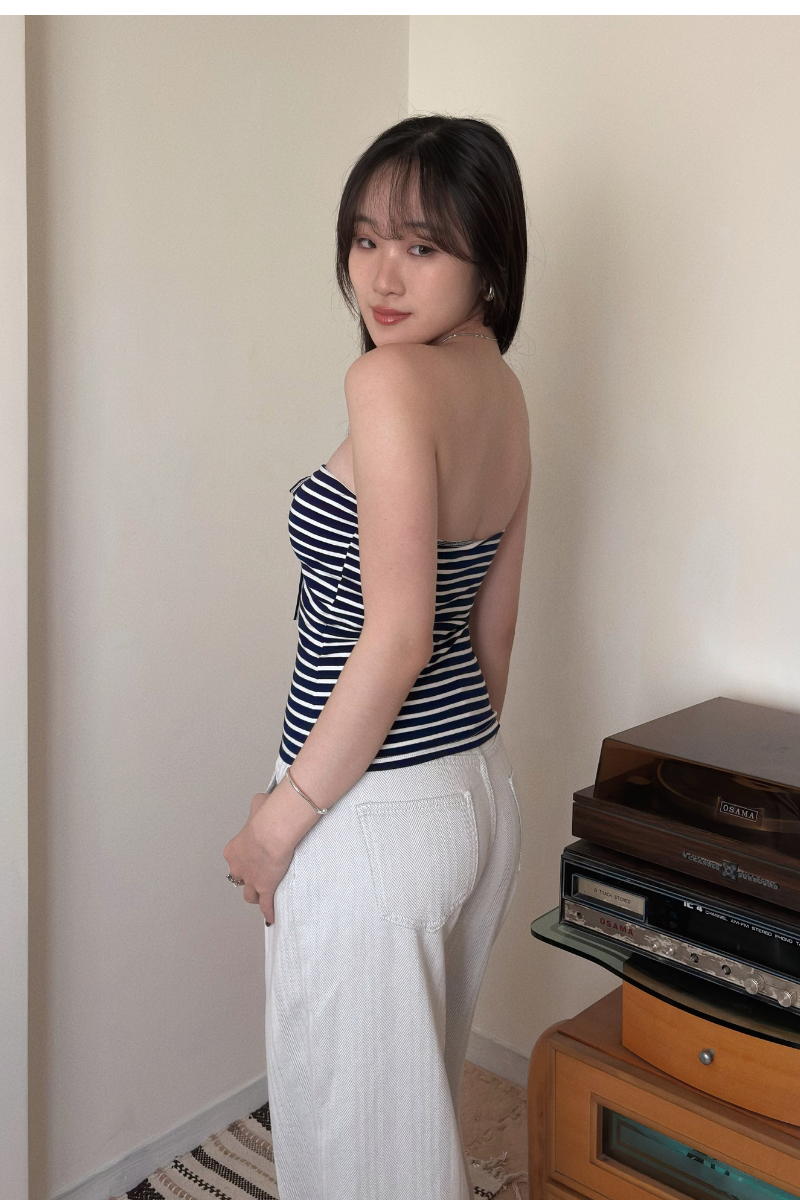 條紋抹胸抽繩Bra Top_藍_6_800x1200