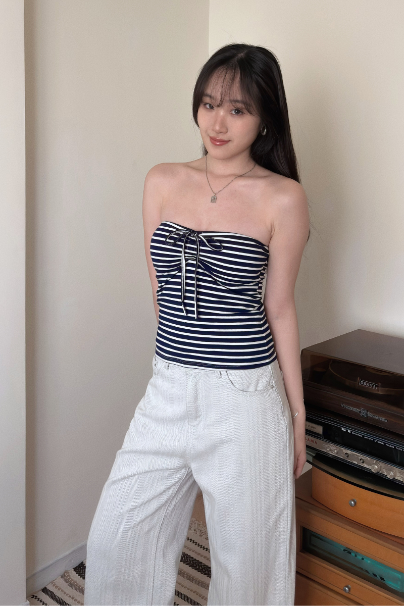 條紋抹胸抽繩Bra Top_藍_8_800x1200