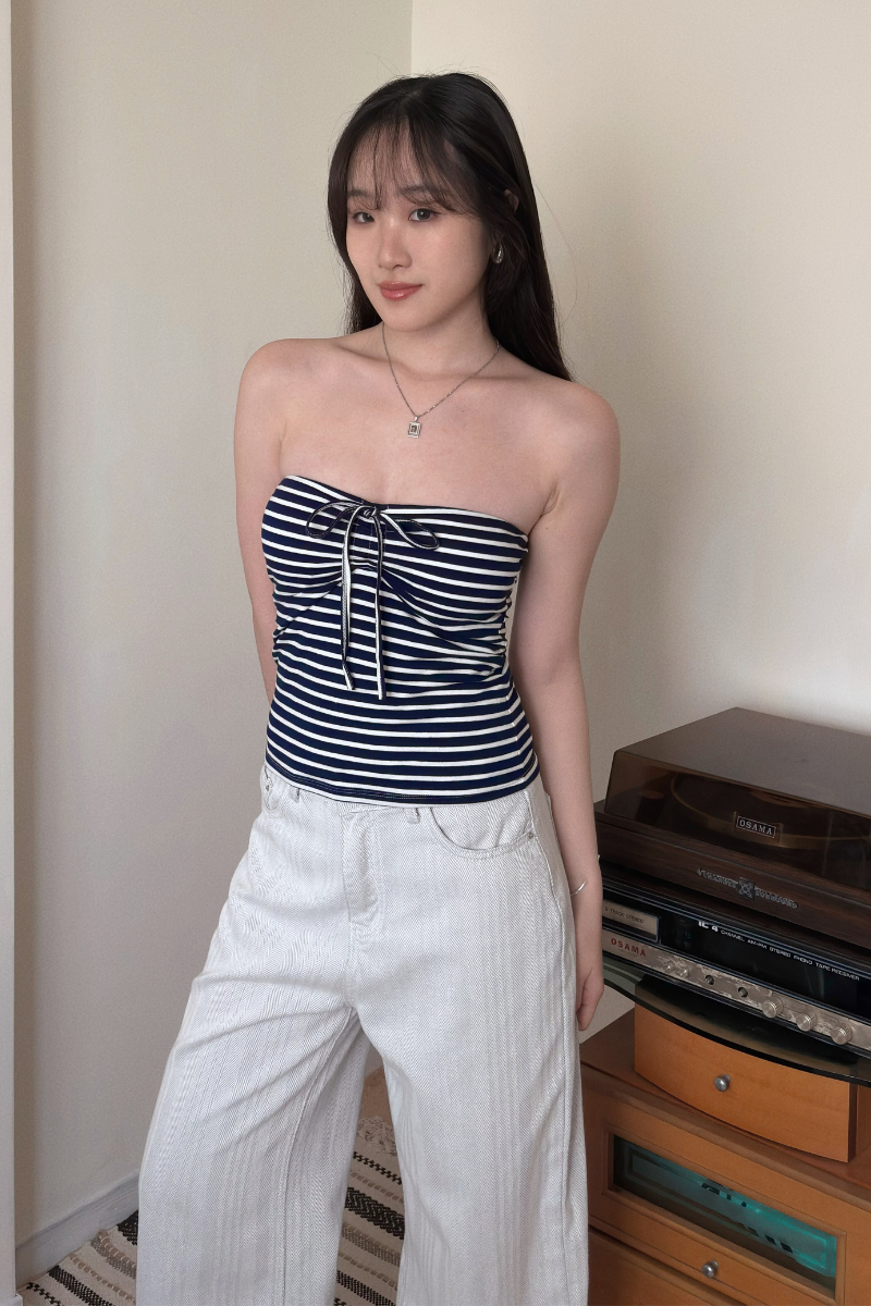 條紋抹胸抽繩Bra Top_藍_7_800x1200