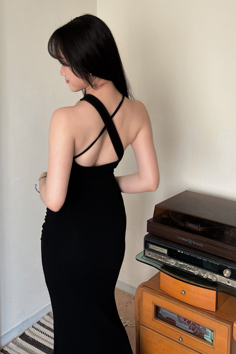 美背交叉長洋裝套裝_黑_5_800x1200