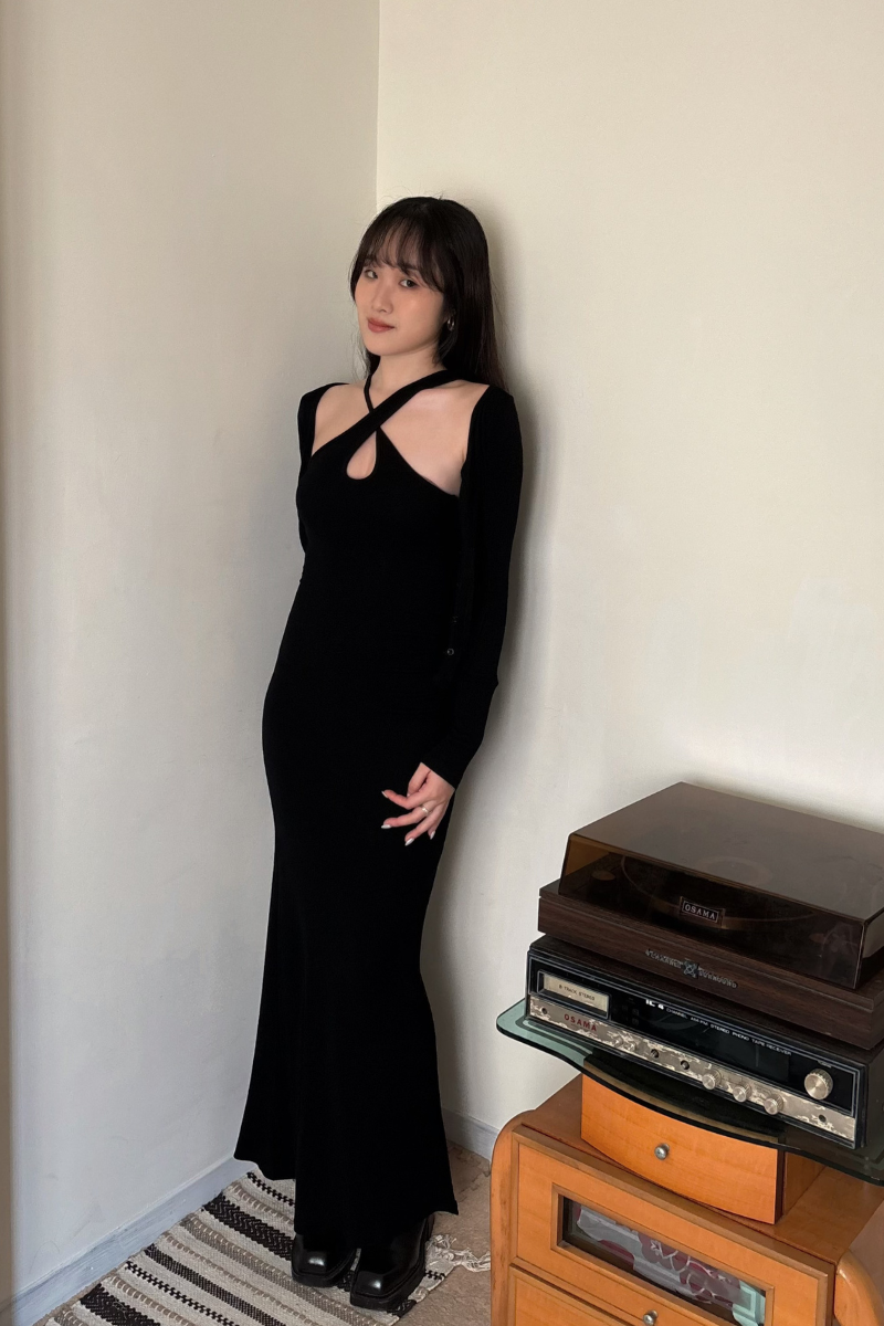 美背交叉長洋裝套裝_黑_3_800x1200