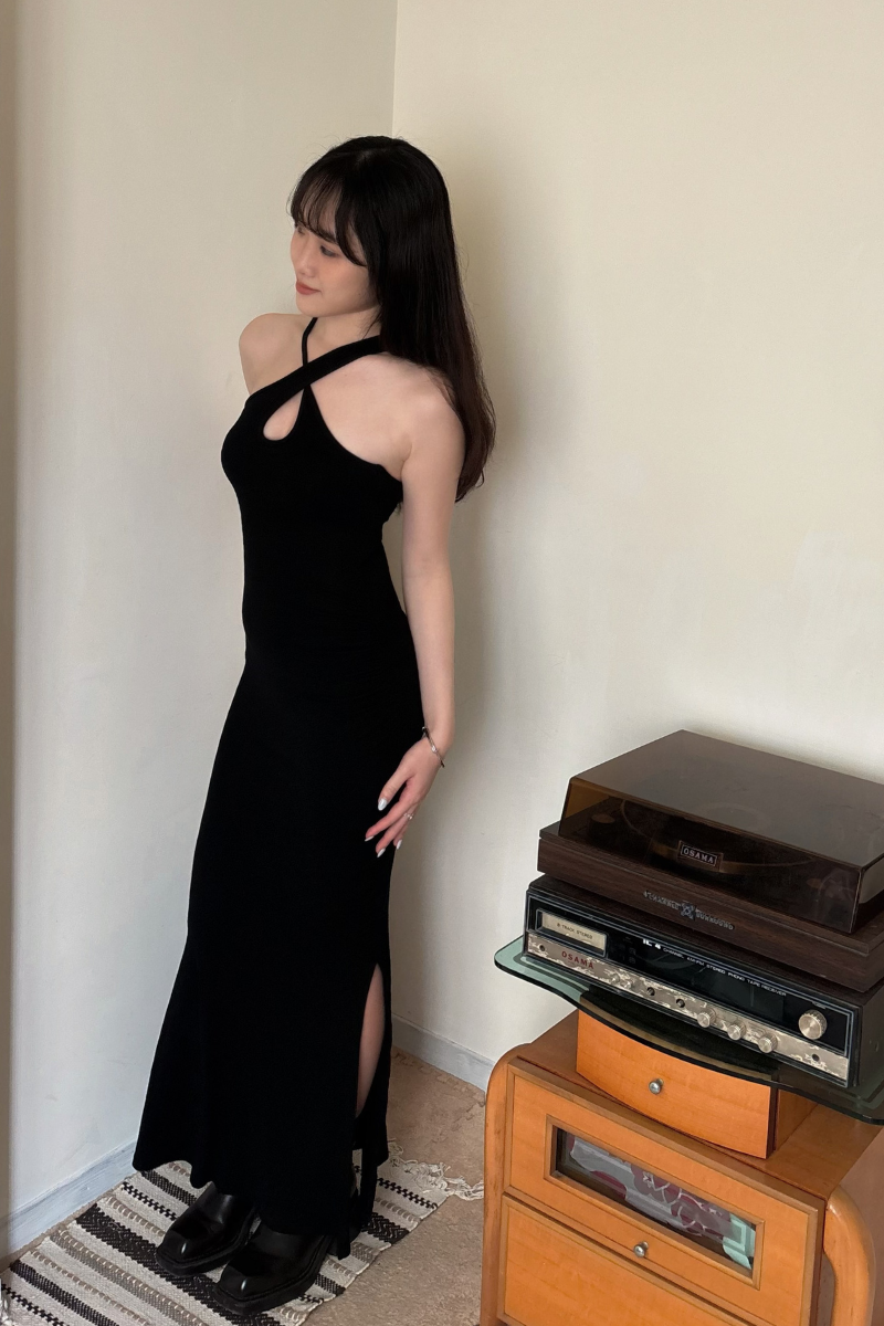美背交叉長洋裝套裝_黑_8_800x1200