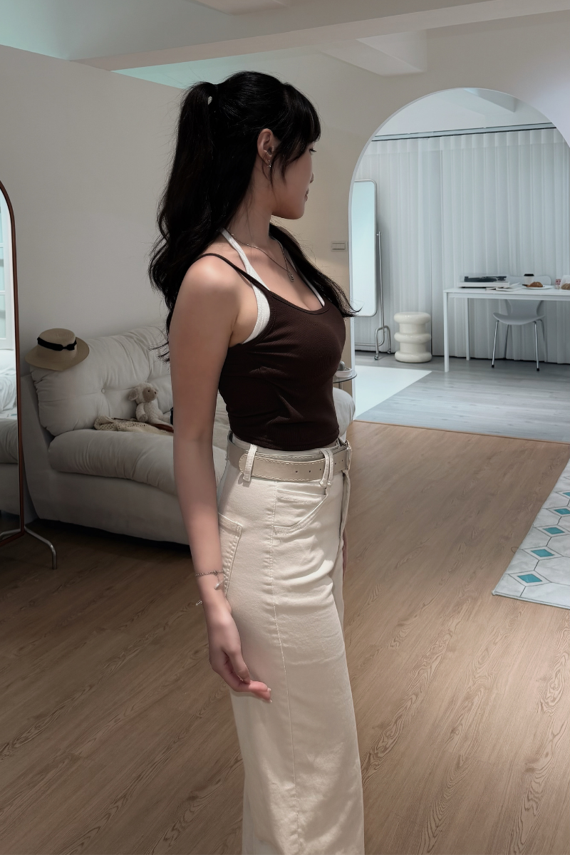 假兩件掛脖Bra Top_咖_2_800x1200