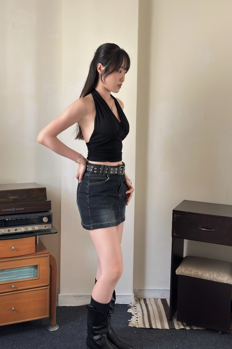 掛脖深V抓皺Bra Top_黑_4_800x1200
