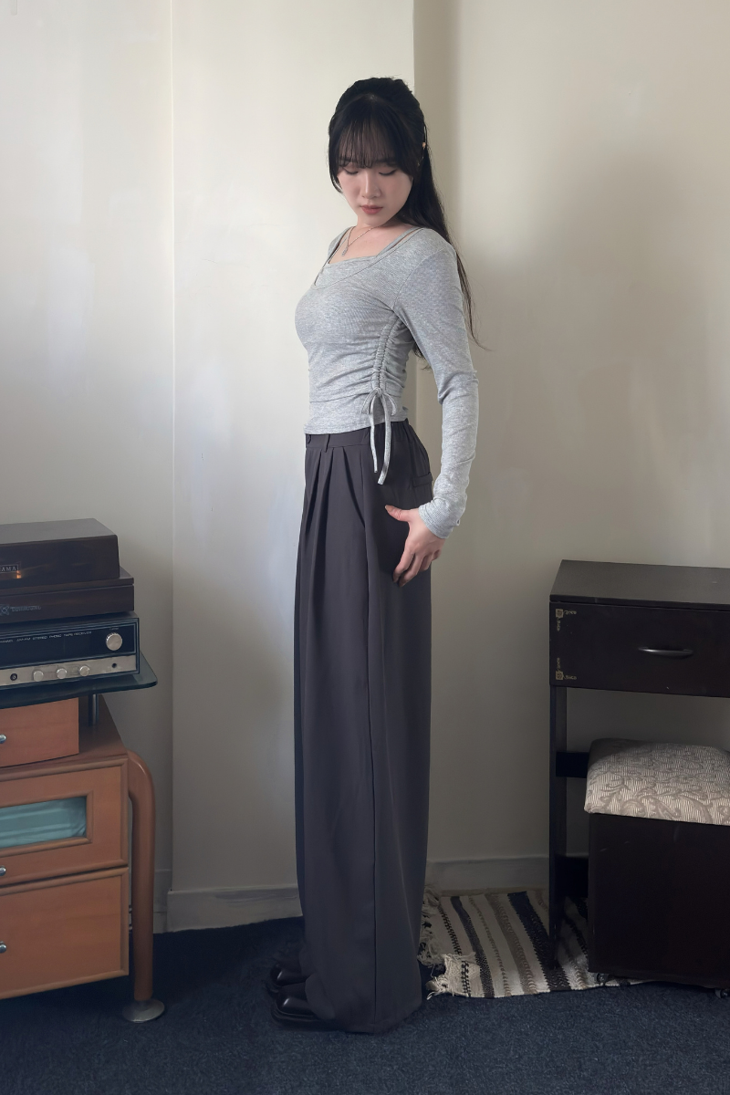 打摺寬西褲_深灰_5