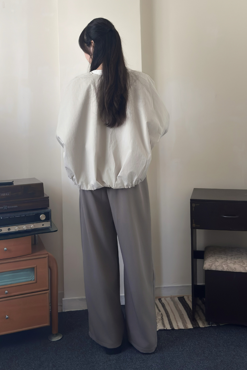 圓領寬鬆外套 _杏_4